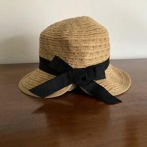Wide Brimmed Straw Hat with Black Grosgrain Large Bow